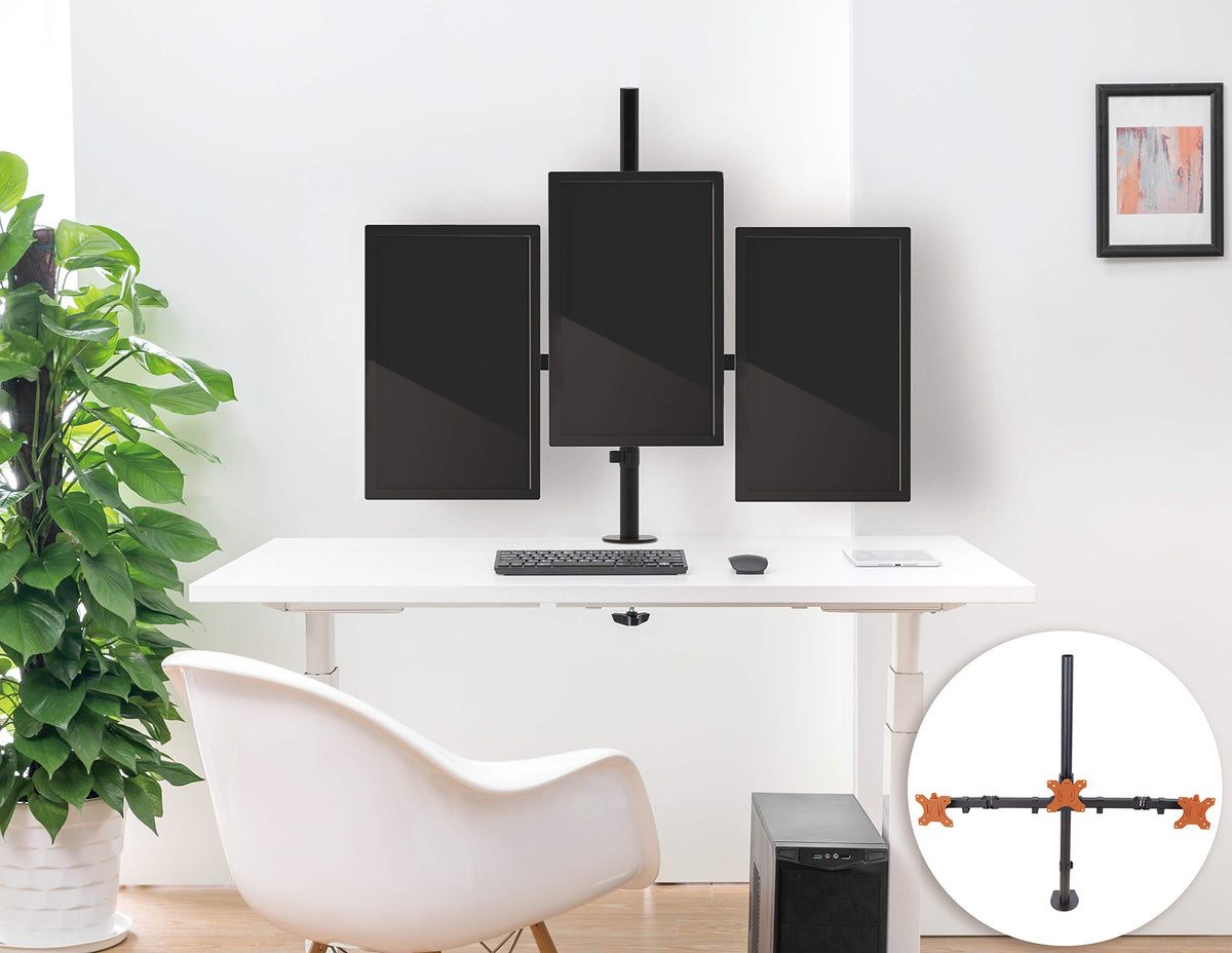 Stand Steady Triple Monitor Desk Stand with Clamp-On Base, for Home or Office Use, Height