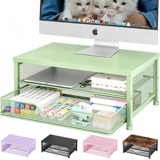 OPNICE Computer Monitor Stand Riser, Desk Organizer with Drawer, Printer & Laptop Stand, Office