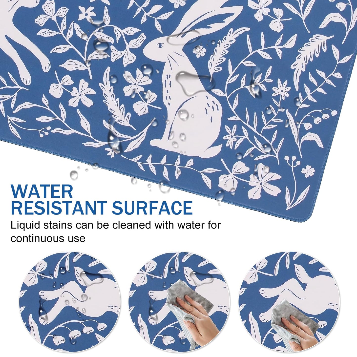 L-SPOUTTO Blue Floral Desk Mat for Keyboard and Mouse,XXL Gaming Mouse Pad