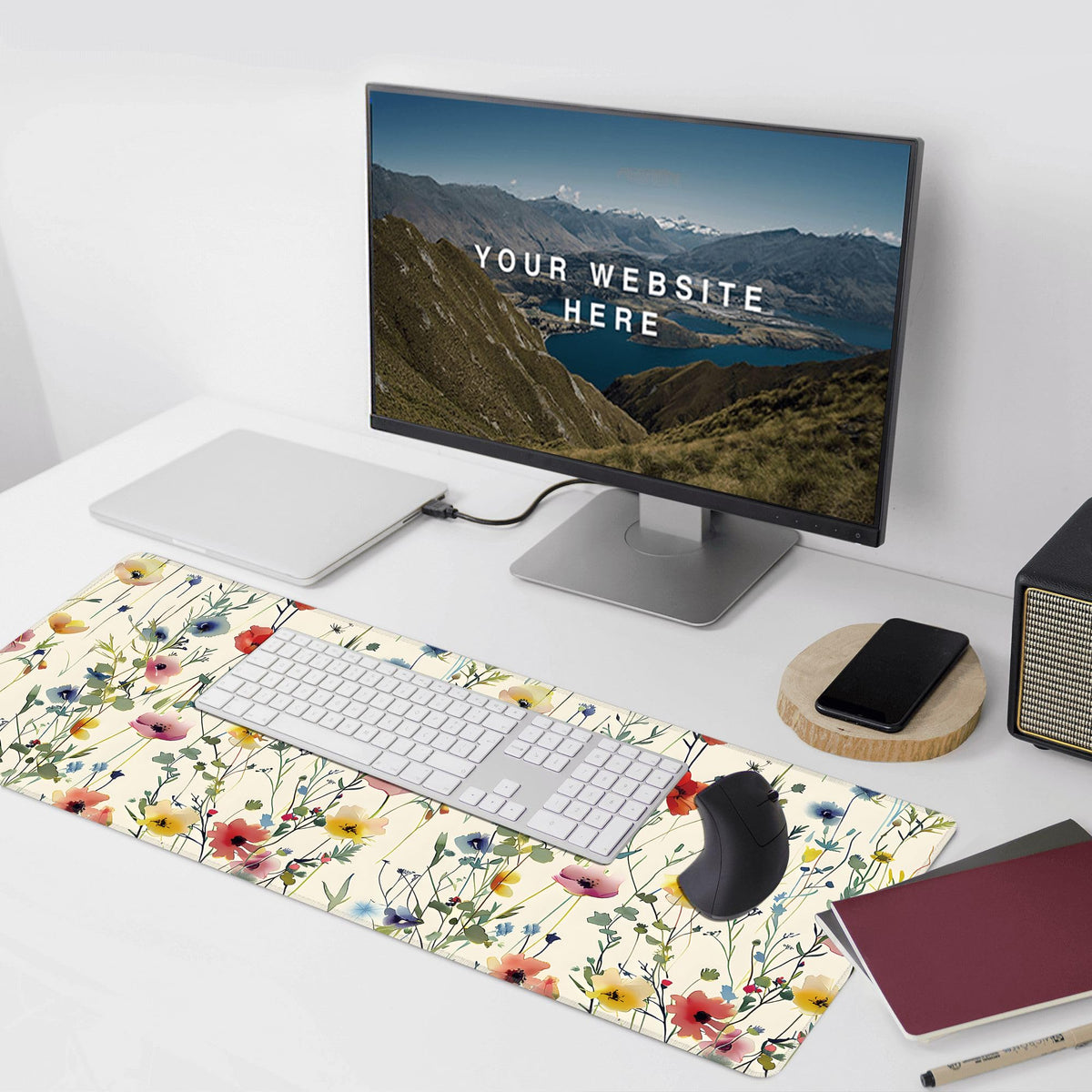 Wild Flowers Large Mouse Pad,Gaming Keyboard Desk Pad,Extended Mouse Mat Non-Slip Rubber Base with