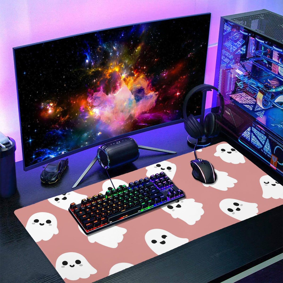 Halloween Cute Ghost Mouse Pad Kawaii Cartoon Spooky Funny Spirit Extended Desk Mat Non-Slip Rubber
