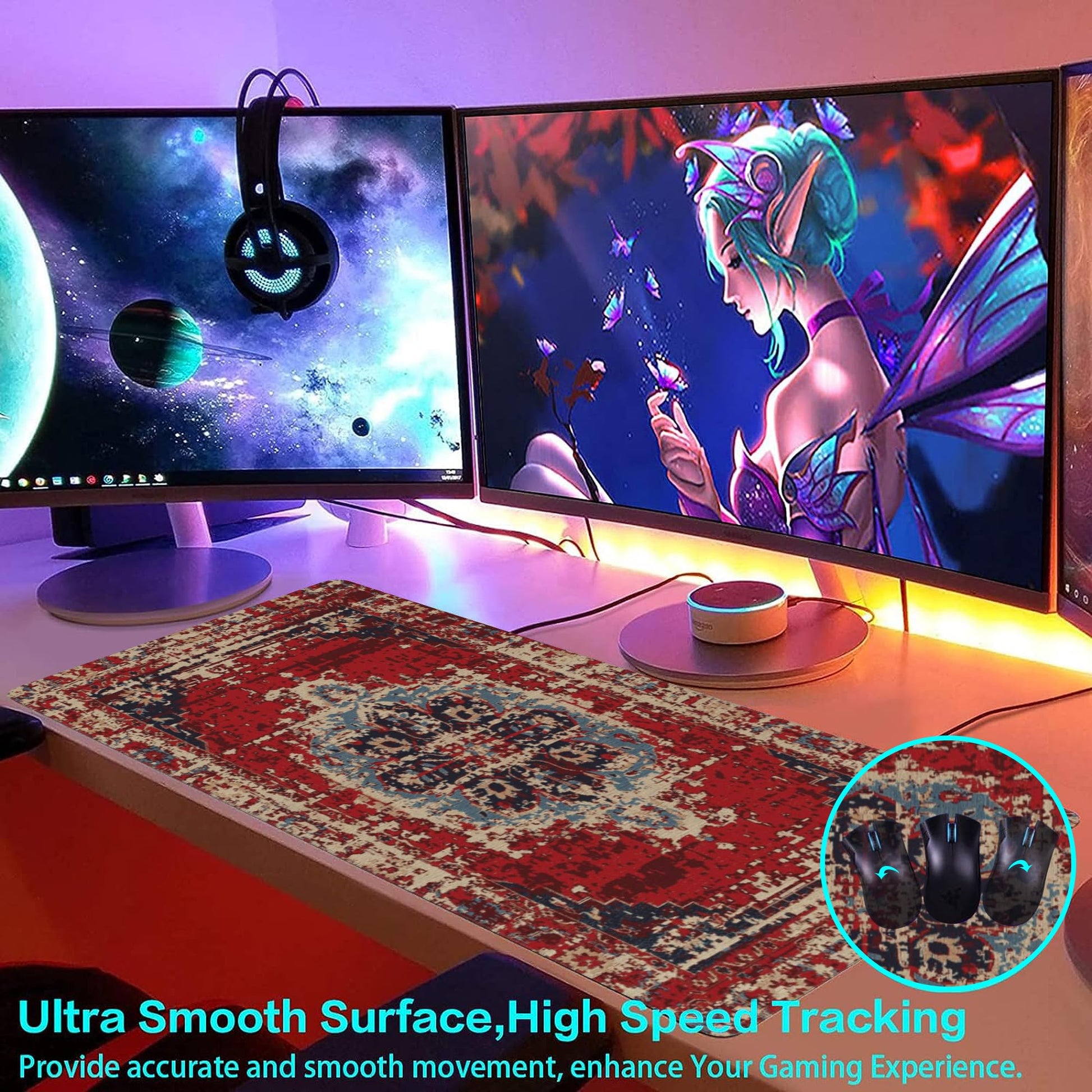 Desk Mat,Boho Carpet Style Large Gaming Mouse Pad for Desk XXL,Bohemian Rug Desk Pad,Extended Big