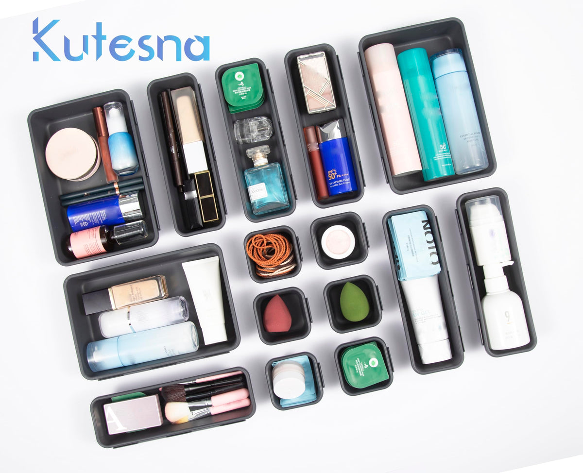 Kutesna 25PCS Interlocking Drawer Organizer, Plastic Desk Organizer Set