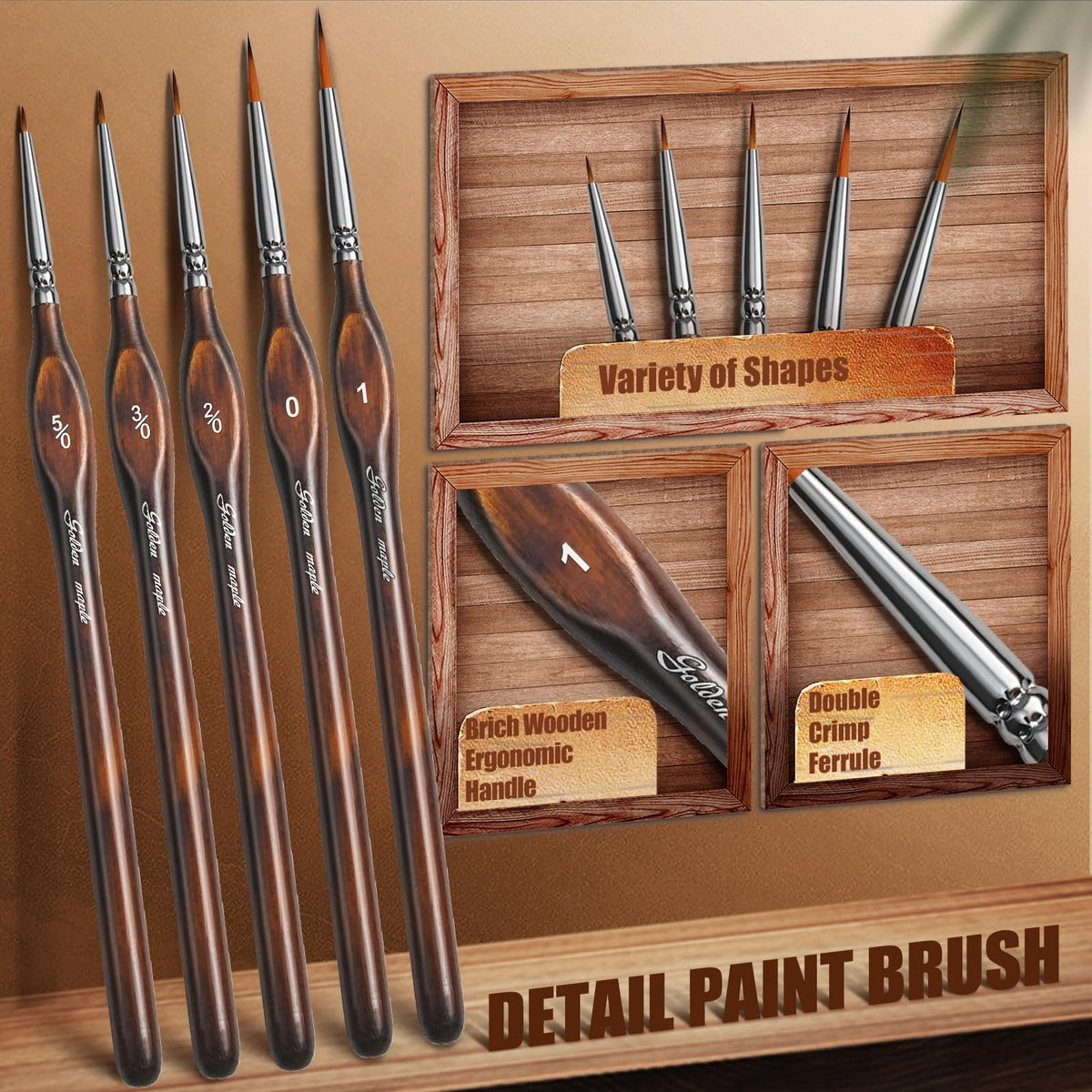 Detail Paint Brushes Dry Brushes, Golden Maple 10PC Flat Miniature Dry Paint Brushes Fine Detail