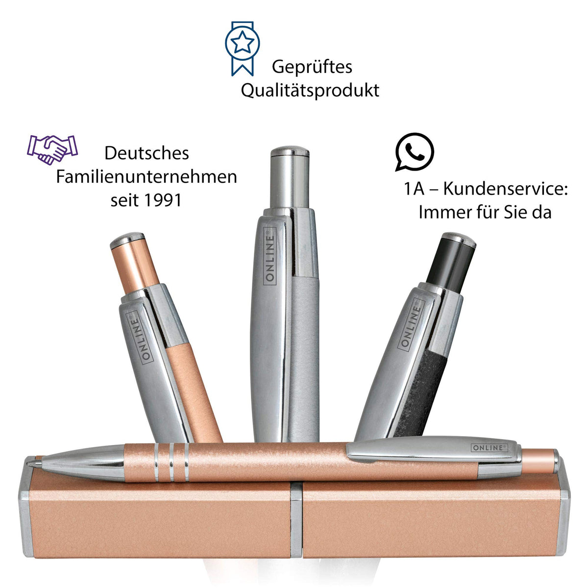 Online ballpoint pen rosegold, noble metal biro, colour black