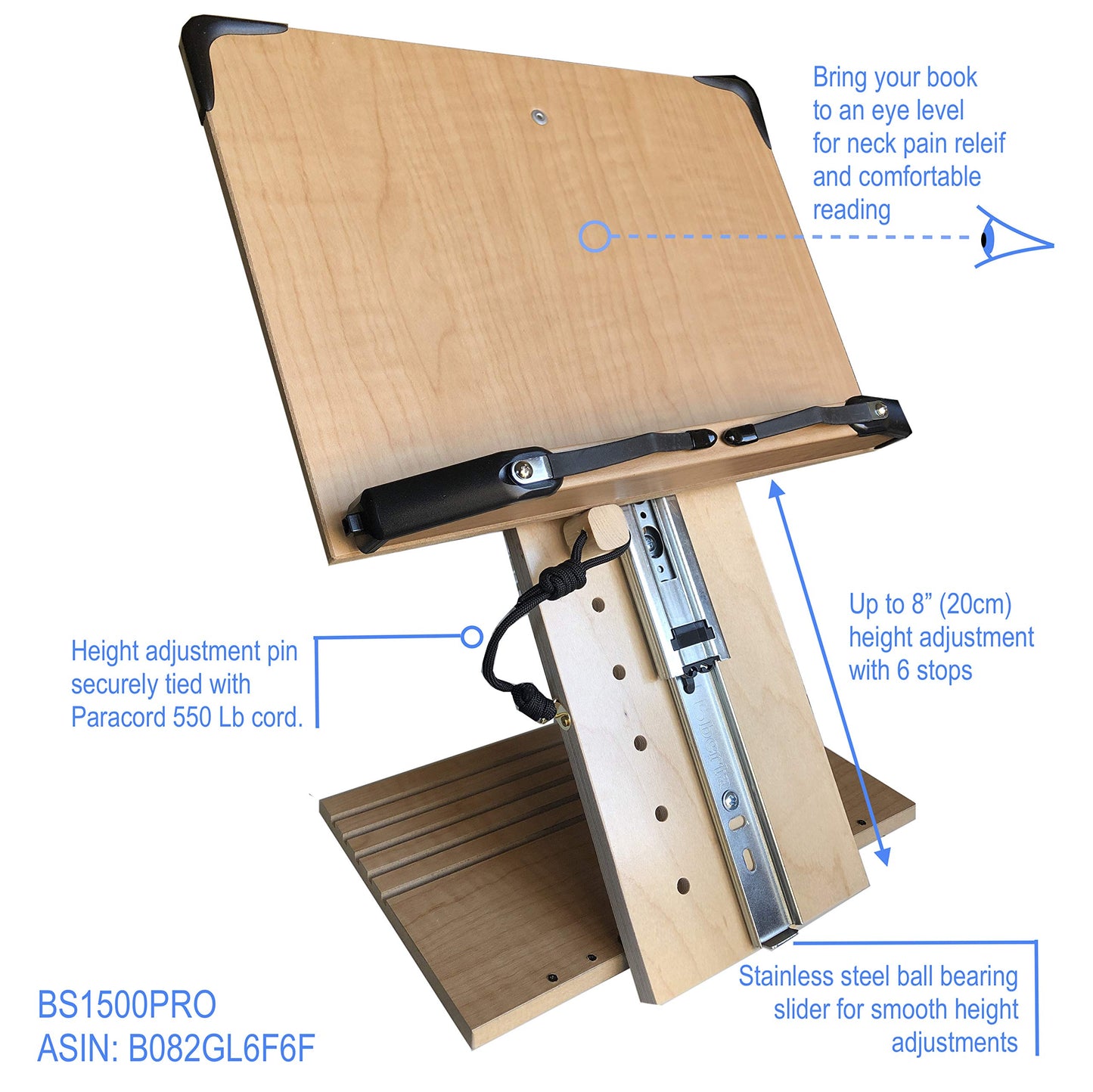 A+ Book Stand BS1500PRO Large Portable Height Adjustable Foldable Eye-Level Ergonomic Bookstand