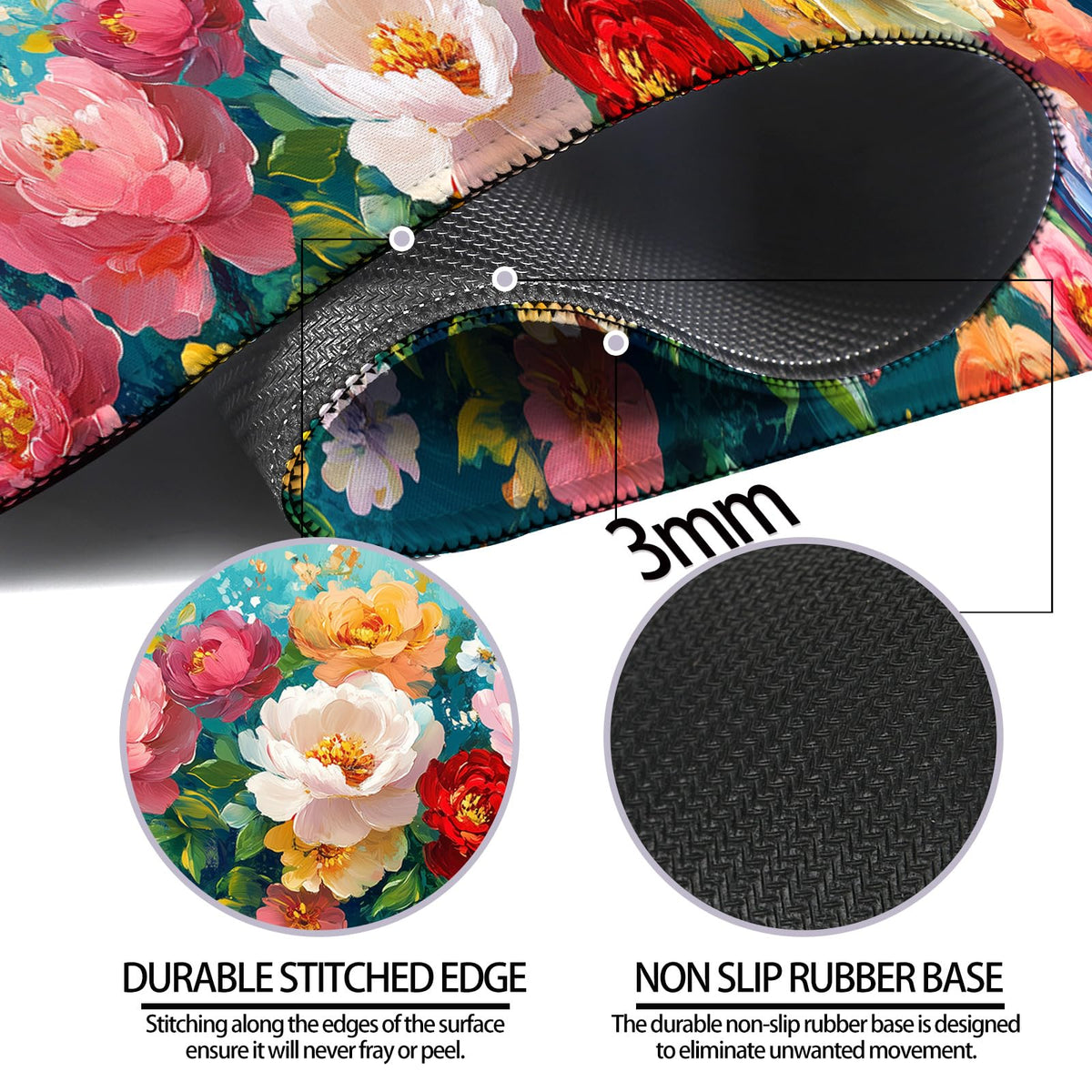 JIANG100 Colorful Flower Peony Gaming Desk Mat, Extended Floral Mouse Pad