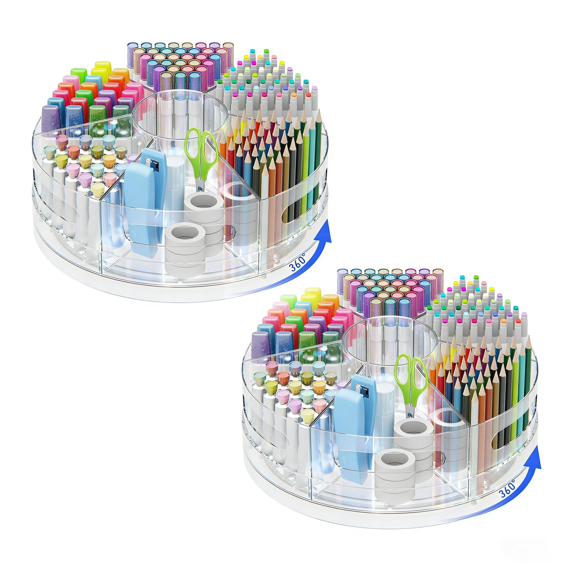 CraftGenes 2 Packs Rotating Clear Acrylic Pen Holder, Marker Organizer