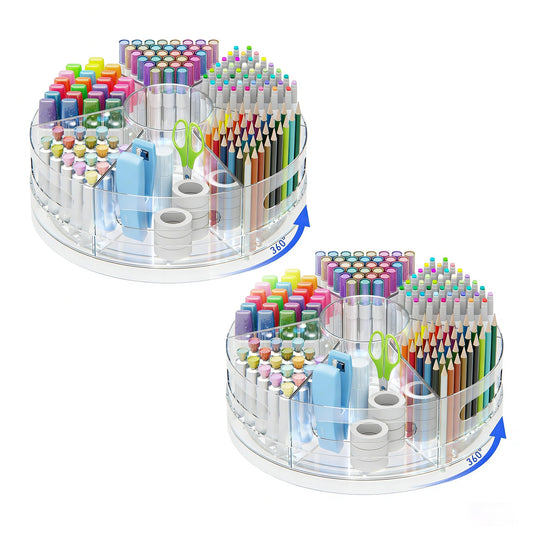 CraftGenes 2 Packs Rotating Clear Acrylic Pen Holder, Marker Organizer