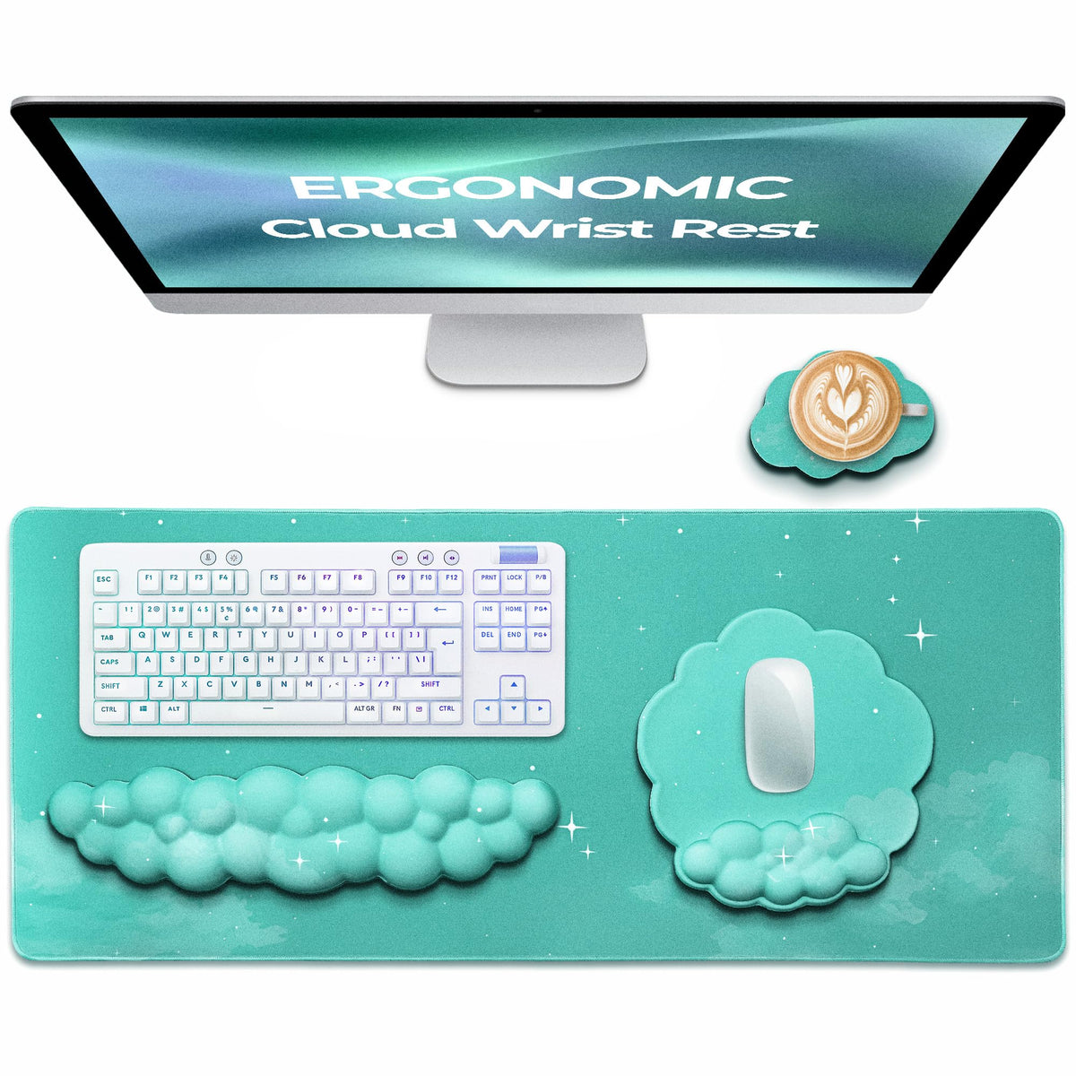 TheTrulyCharter Premium Quality Cloud Wrist Rest Keyboard & Mouse Pad Set – Ergonomic Memory Foam