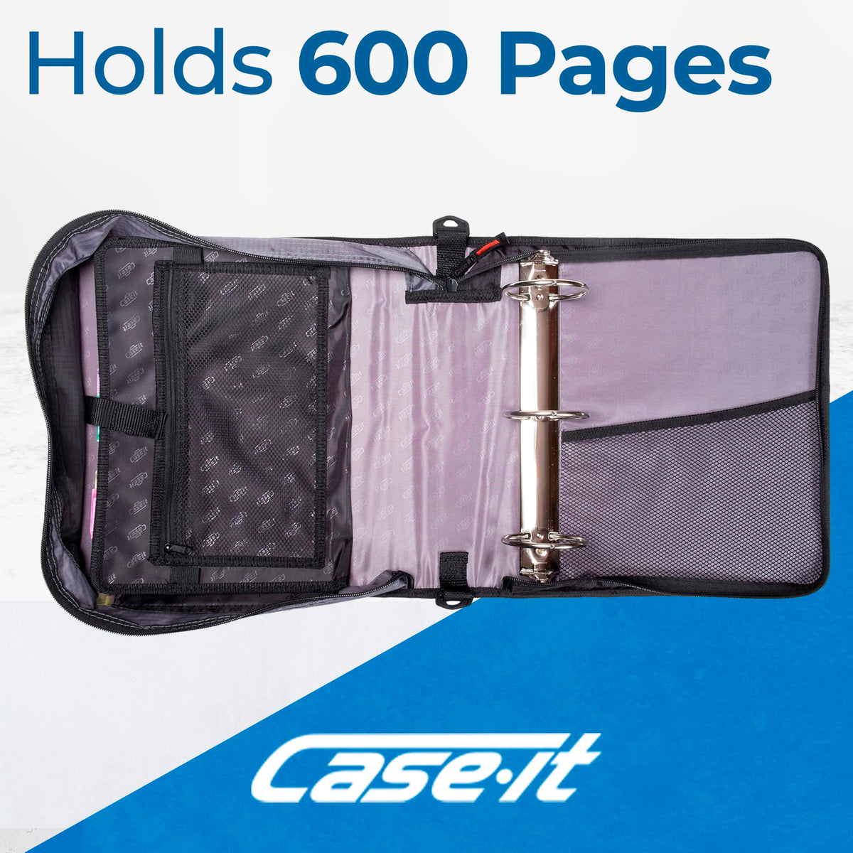 Case-it School Zipper Binder | 3" O-Rings | 600-Sheet | D-156-N Jet Black