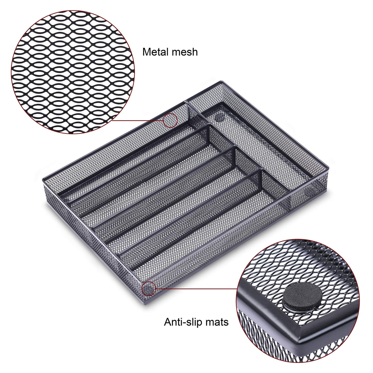 WuGeShop Office Desk Drawer Organizer, 5 Compartments Mesh Drawer Organizer Tray for Storage Art