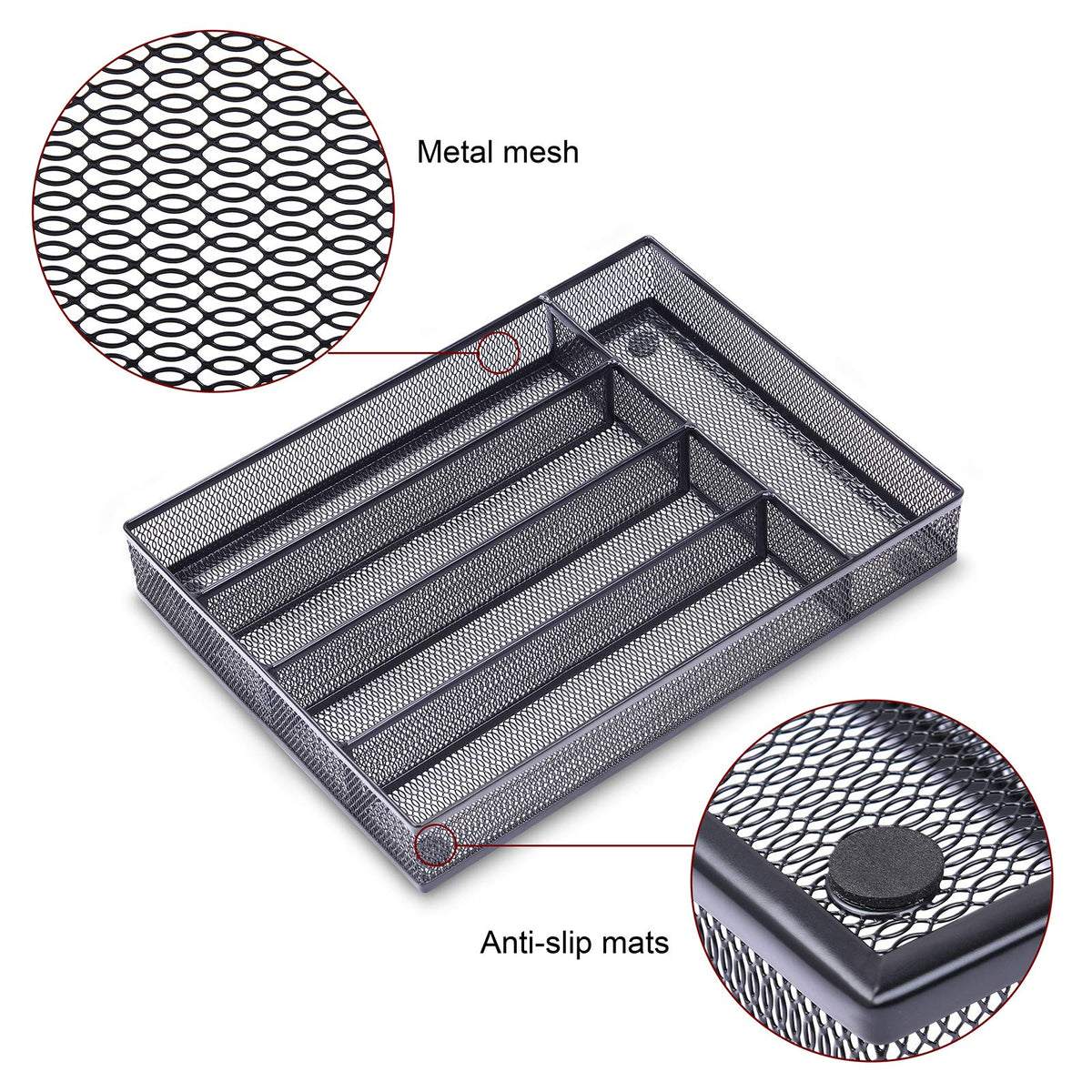 WuGeShop Office Desk Drawer Organizer, 5 Compartments Mesh Drawer Organizer Tray for Storage Art
