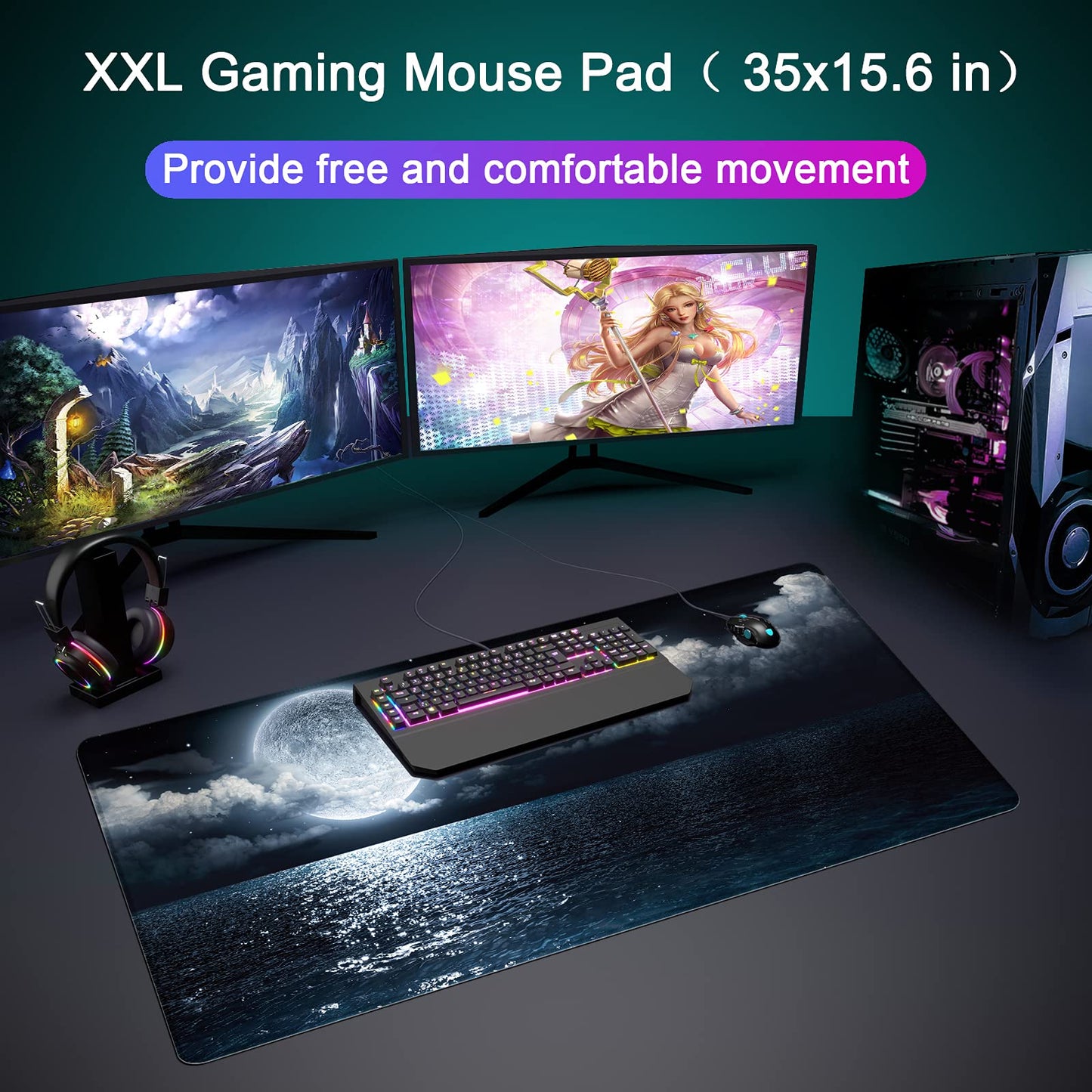 Wiabsi Desk Mat Pad,Large XXL Extended Mouse Pad Mat for Desktop Keyboard