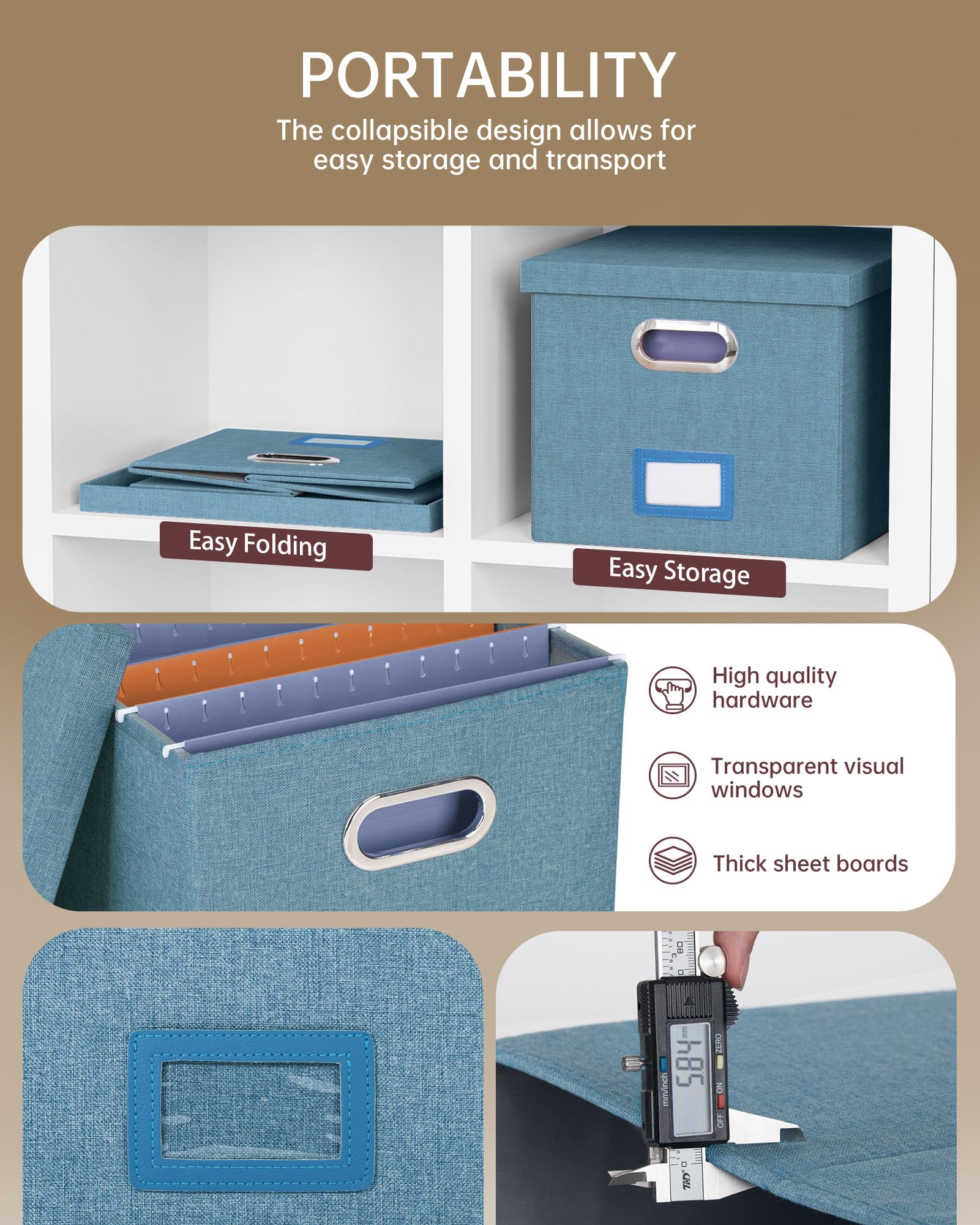 Oterri File Organizer with Lid, File Box, File Cabinet for Letter File Folder Storage, Hanging File
