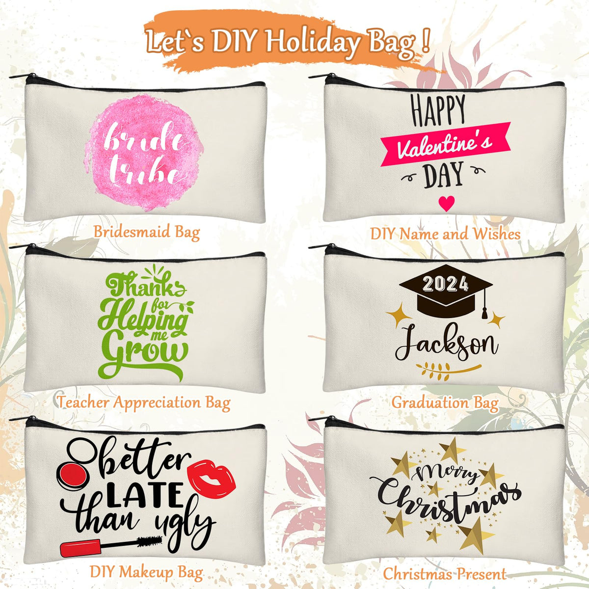 Legigo 50 Pack Blank Canvas Bag Zipper Pouch Makeup Bags Bulk - Beige Multi-Purpose Canvas Pencil