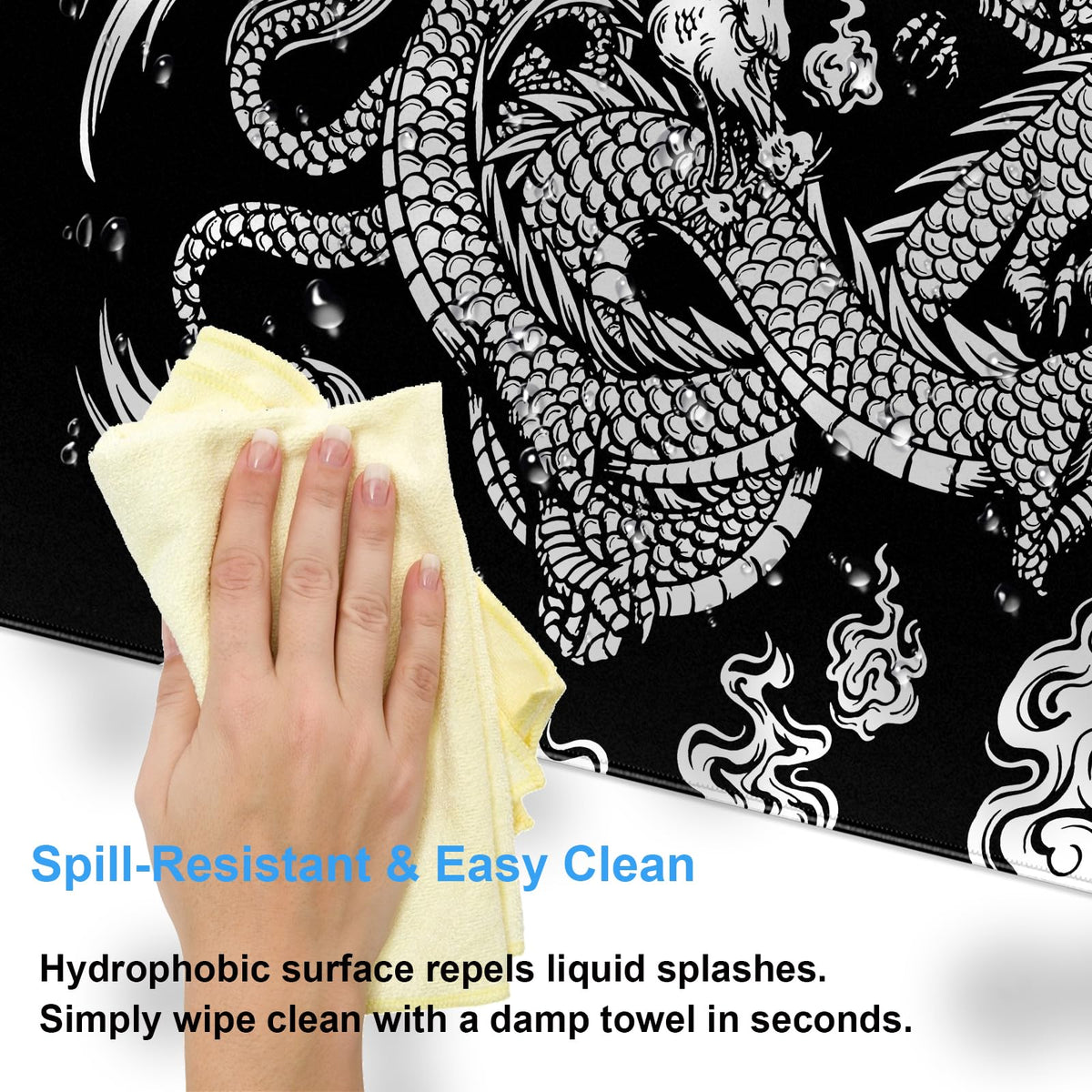 Cindasun Japanese Black White Dragon Desk Mat, XL Large Gaming Mouse Pad