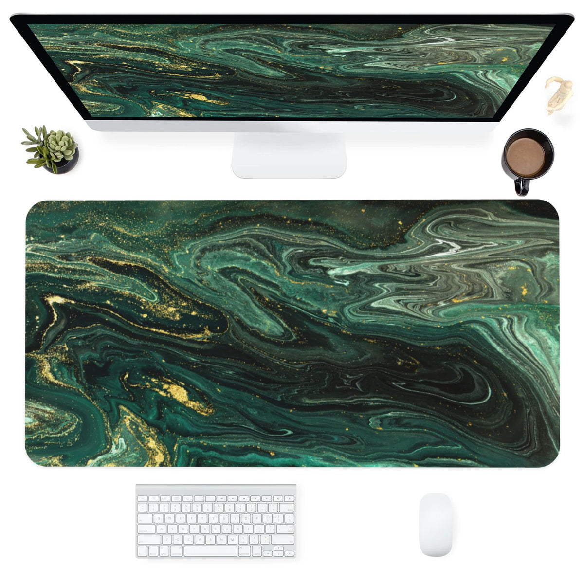 Desk Mat,Green Gold Liquid Marble Extended Gaming Mouse Pad for Office Work & Game,Computer