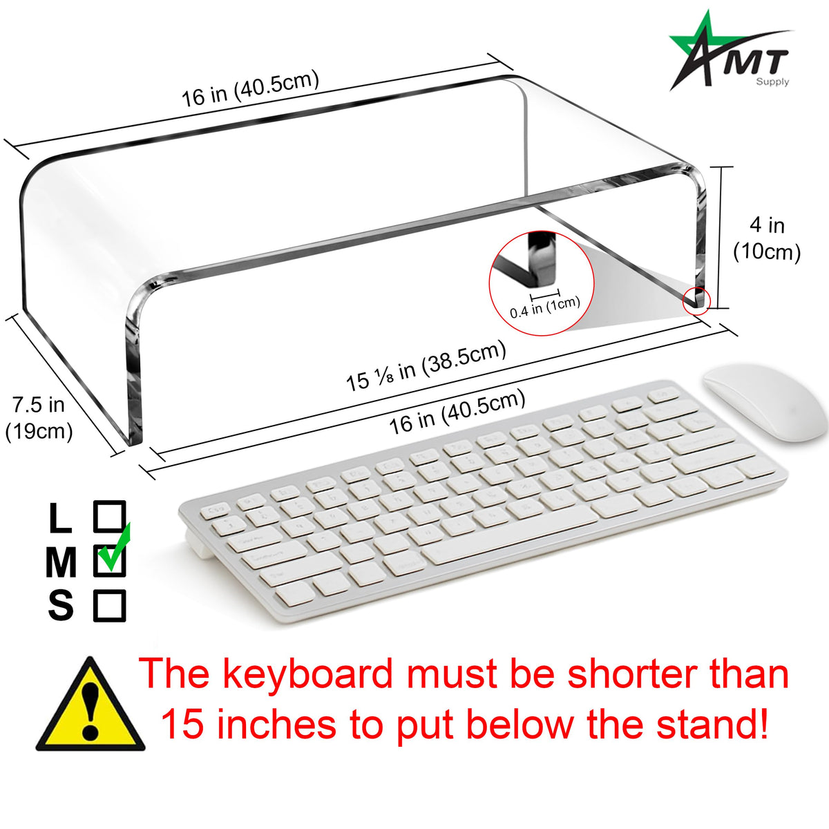 AMT Premium Acrylic Clear Monitor Stand Laptop/PC/Multimedia Monitor Riser for Home Office