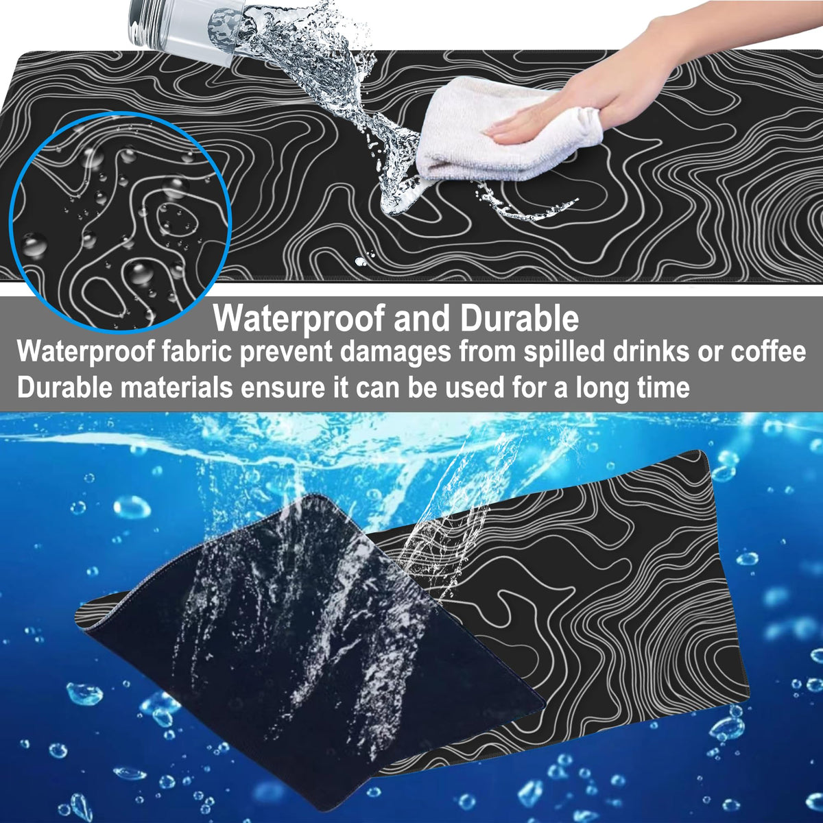 Mouse Pad, Large Mountain Topographic Terrain Map Desk Mat, Extended Non-Slip Gaming Keyboard