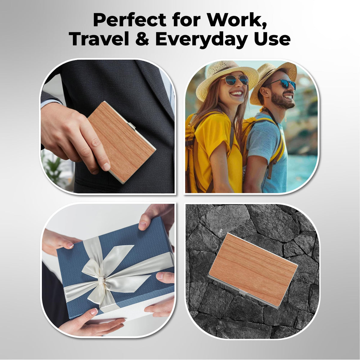 WUDN Handcrafted Wooden Business Card Holder Wallet For Men and Women | Holds Up to 20-25 B-Cards