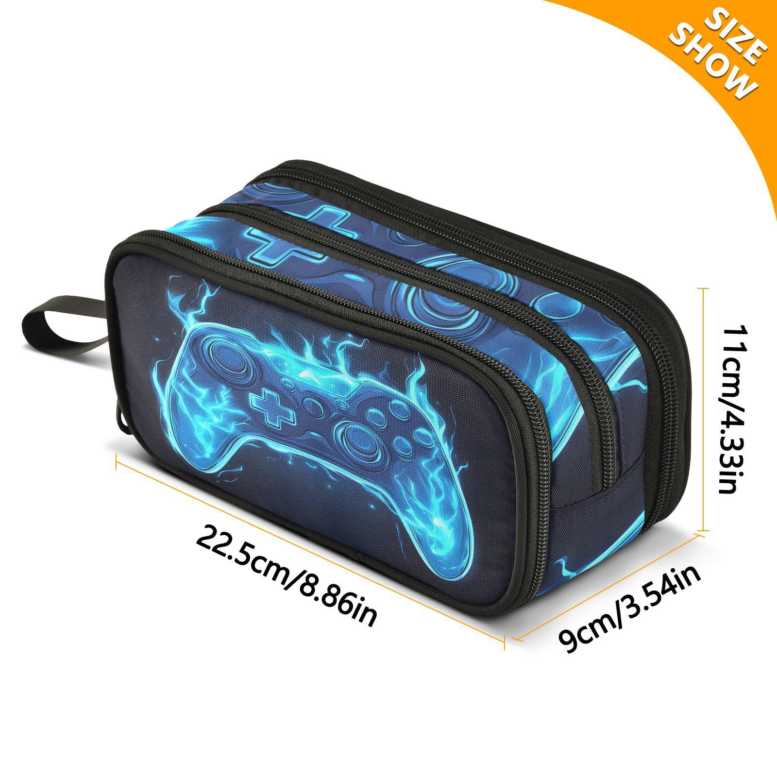 BOENLE Joystick Gamepad Blue Flame Pencil Case Box Boys Girls Large Pencil Pouch with Zipper