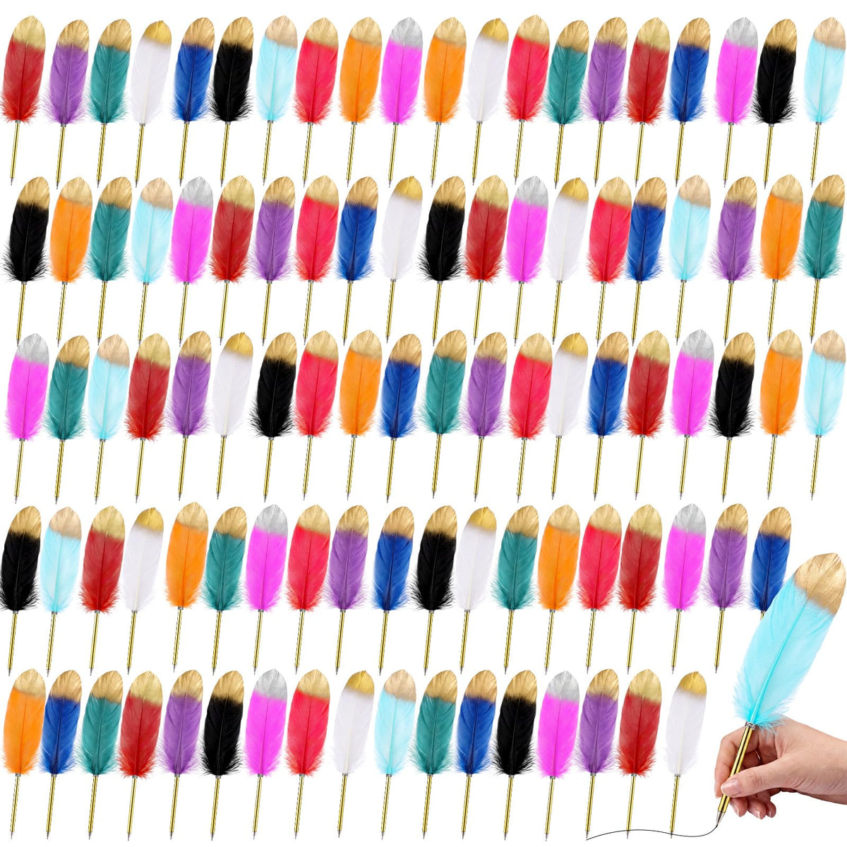 Chivao Feather Pens, Multi Colors, 100 Pcs