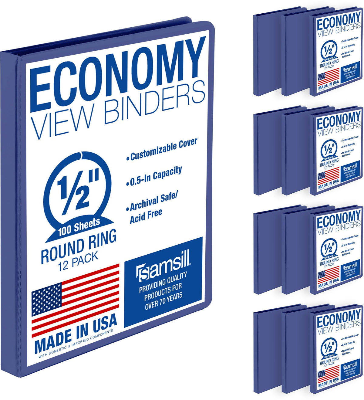 Samsill 0.5 Inch 3 Ring Binders, Economy Round Ring, Clear View Cover, 100 Sheet Capacity - for