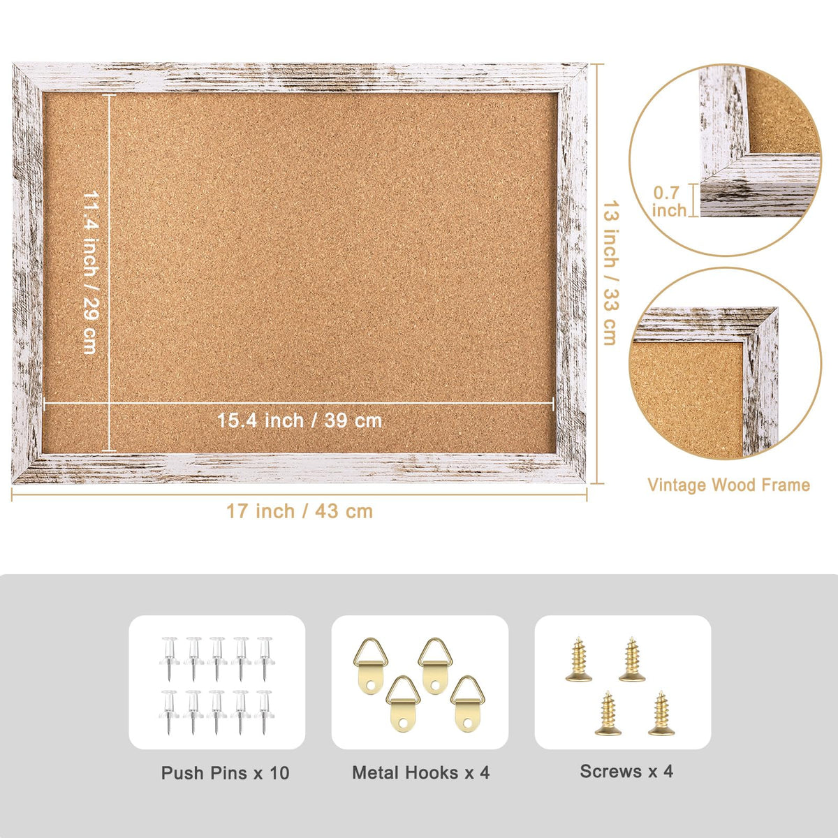 Aitakatta Cork Board Bulletin Board, Decorative Hanging Framed Cork Boards for Walls, Pin Board