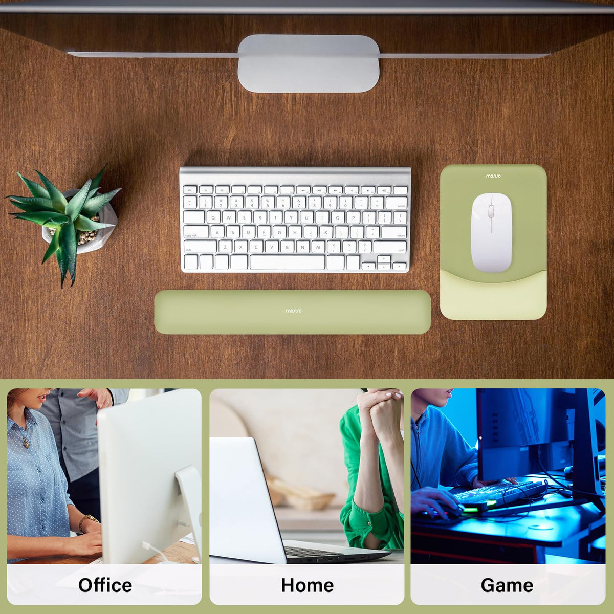 MOSISO Wrist Rest Support Mouse Pad & Keyboard Set, Olive Green