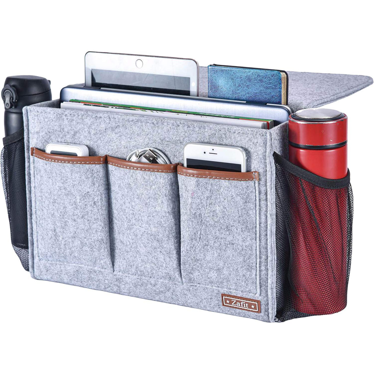 Zafit Bedside Caddy, Large Size Storage Organizer with 8 Pockets - Perfect for Magazine, Remotes