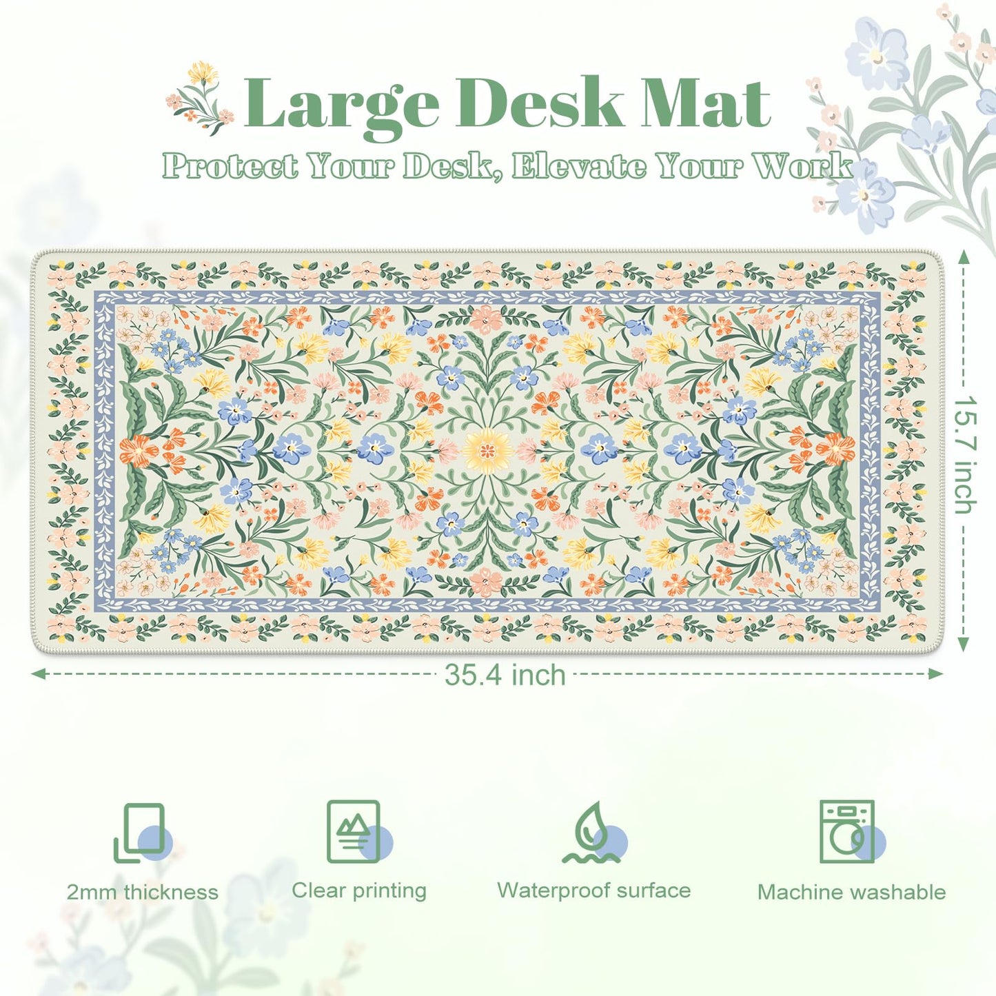HAOCOO Large Desk Pad for Keyboard and Mouse, Non-Slip Office Mat(Green)