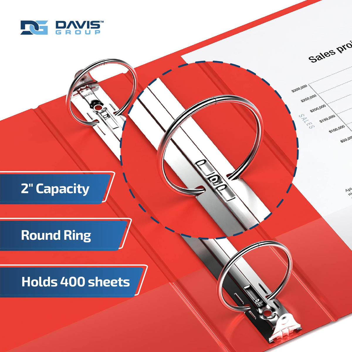 Premium Economy 3-Ring Binder, Spine Label, 2" Round Rings, Red, 6 Pack