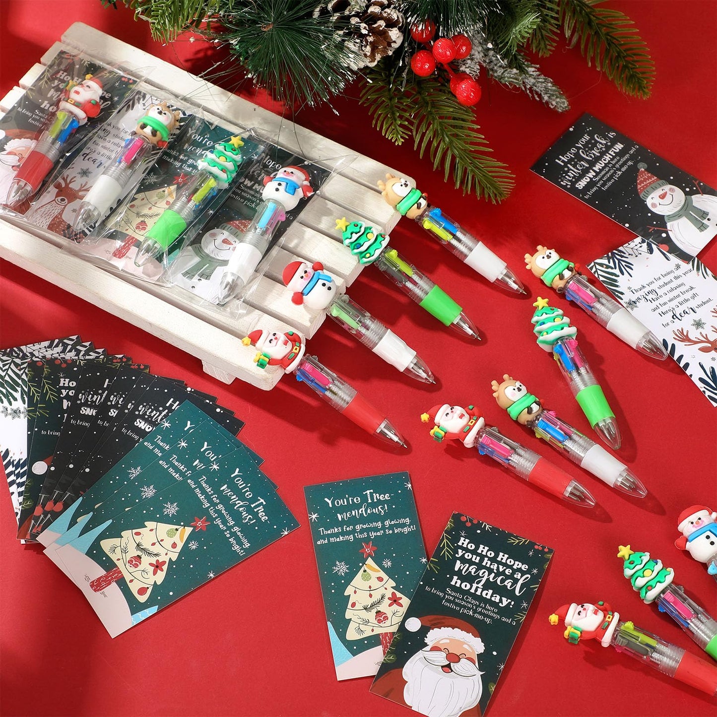 Sayglossy 48 Sets Christmas Pens Bulk, 4-in-1 Multicolor Pens with Cards