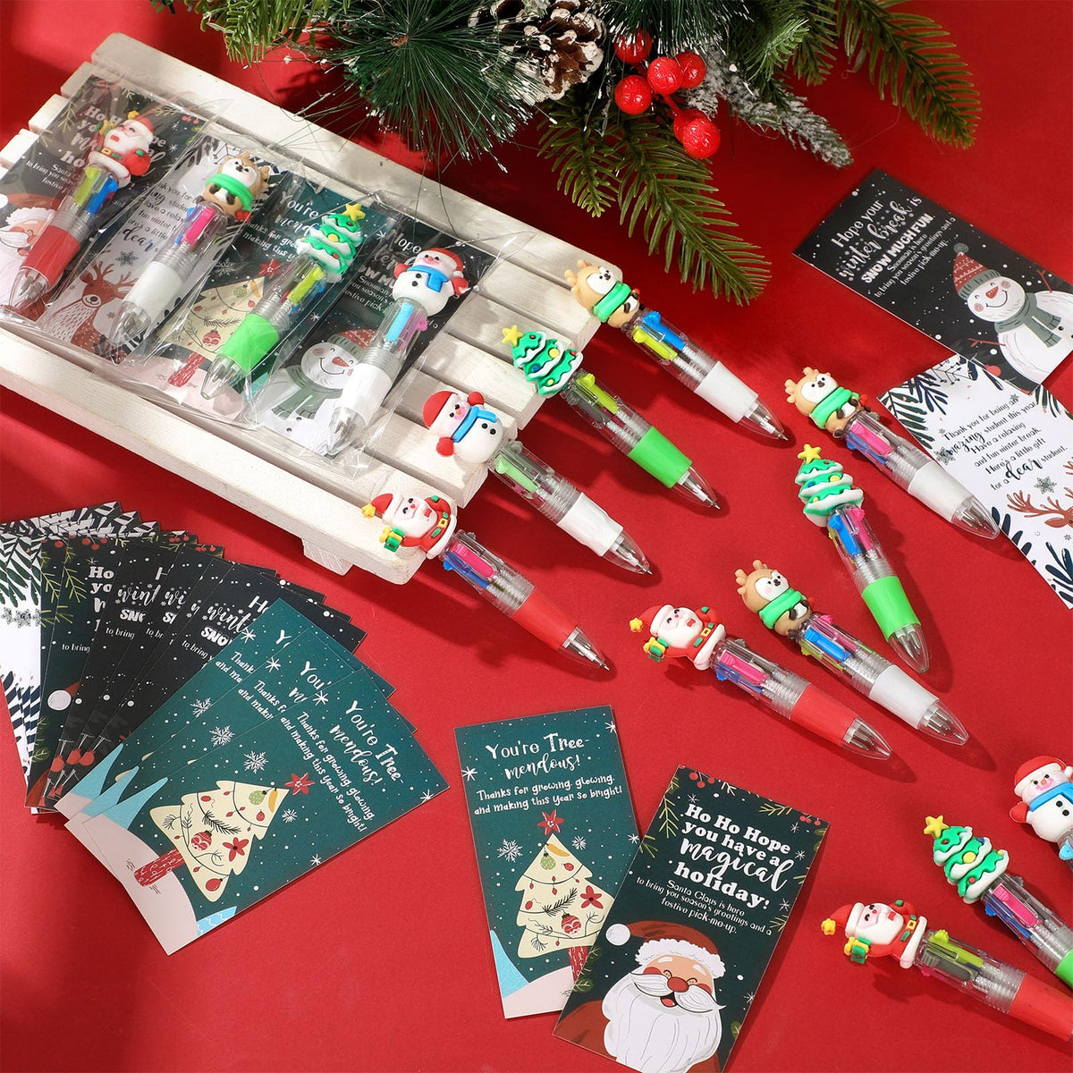 Sayglossy 48 Sets Christmas Pens Bulk, 4-in-1 Multicolor Pens with Cards