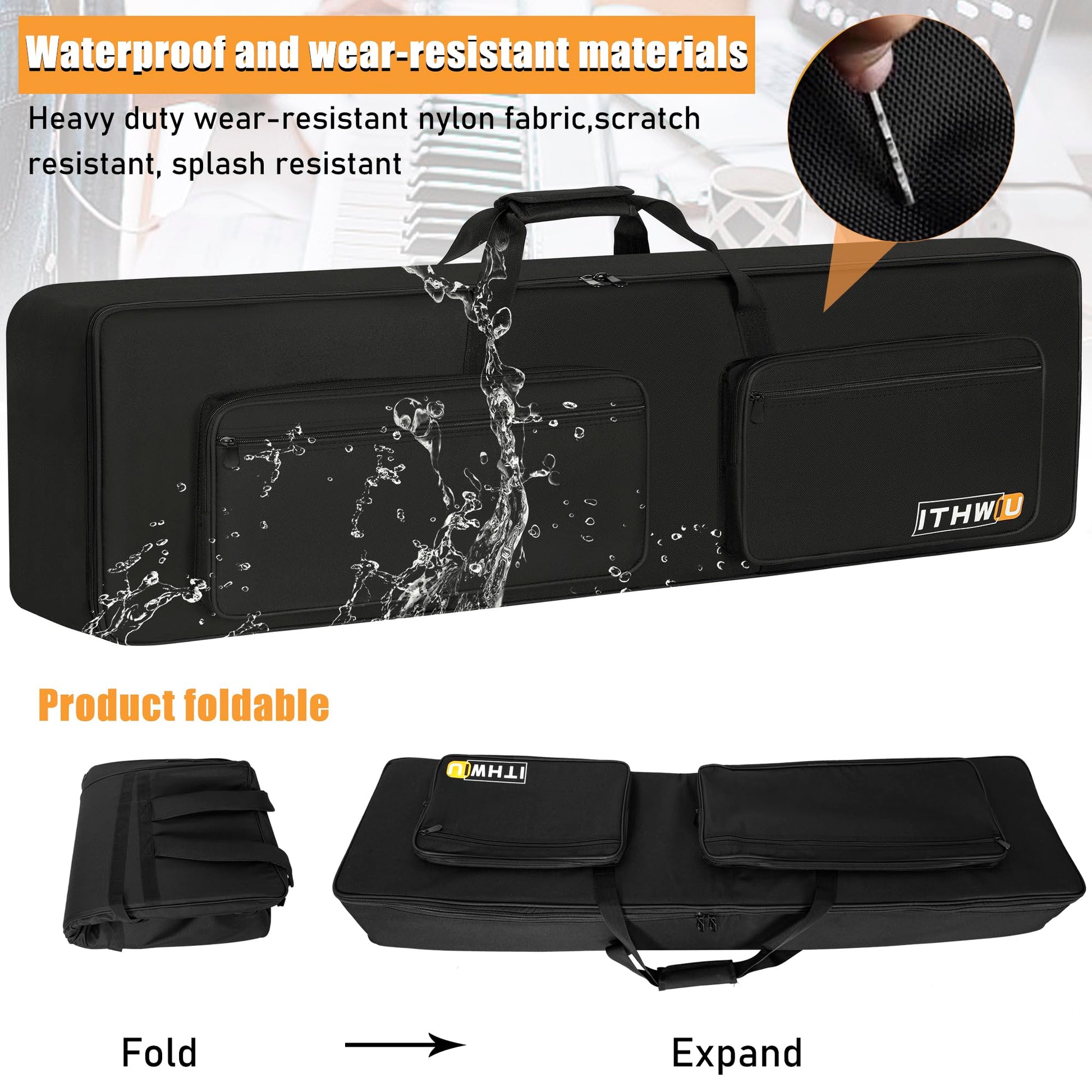 ITHWIU Padded 8mm Shockproof 88 Keys Keyboard Case Electric Piano Padded Keyboard Gig Bag