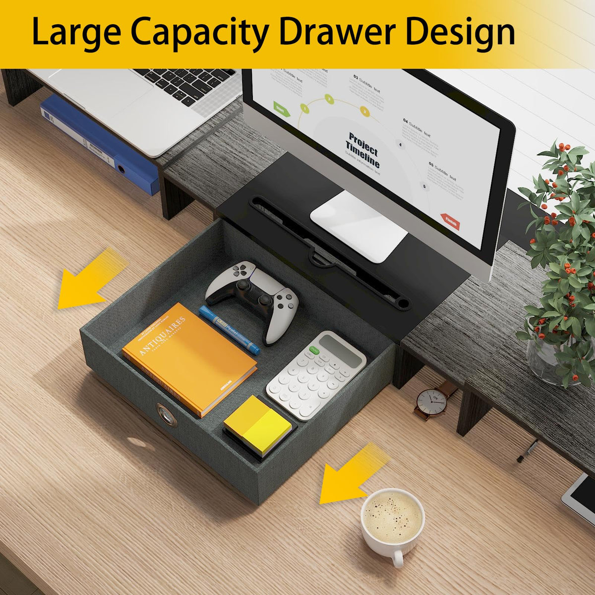 WESTREE Triple Dual Monitor Stand Riser with Drawer,Extra Large Adjustable for 2~3 Monitors,Solt