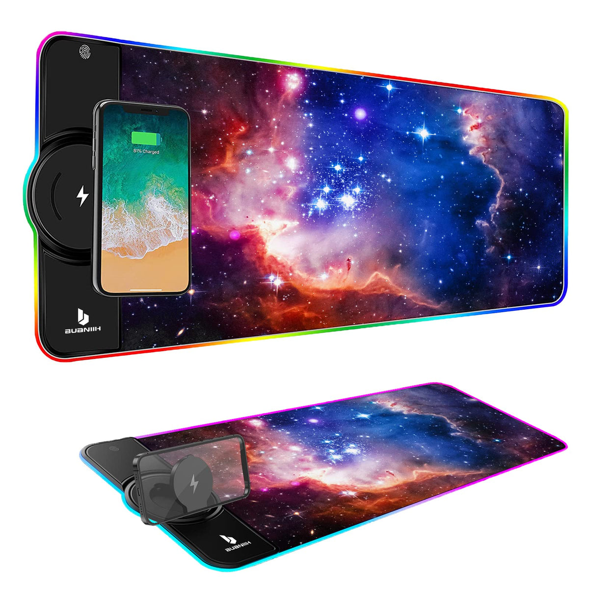 RGB Gaming Mousepad,Wireless Charging Desk Mat,15W Fast Charging