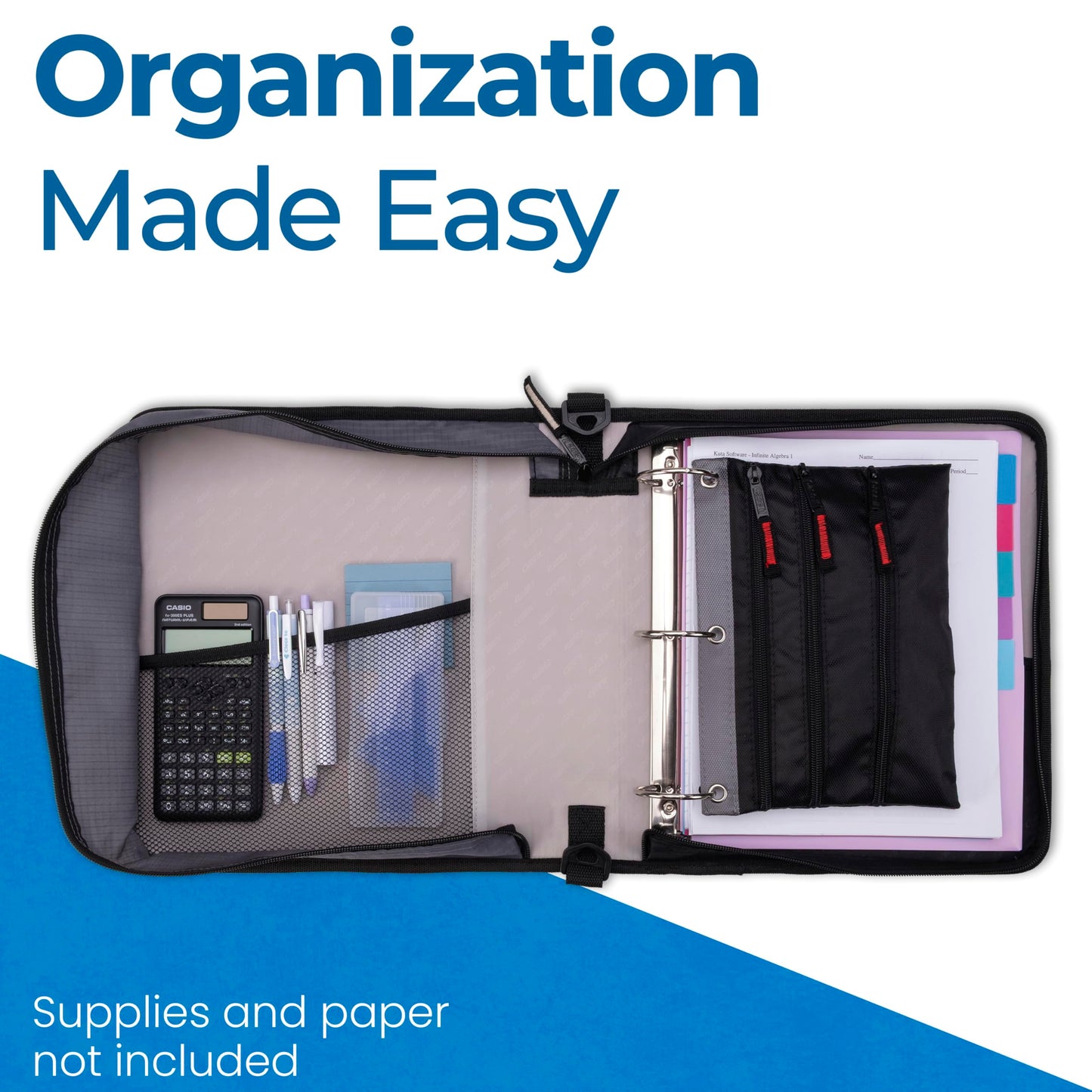 Case-it School Zipper Binder | 2" O-Rings | 400-Sheet | LT-007 Warm Gray