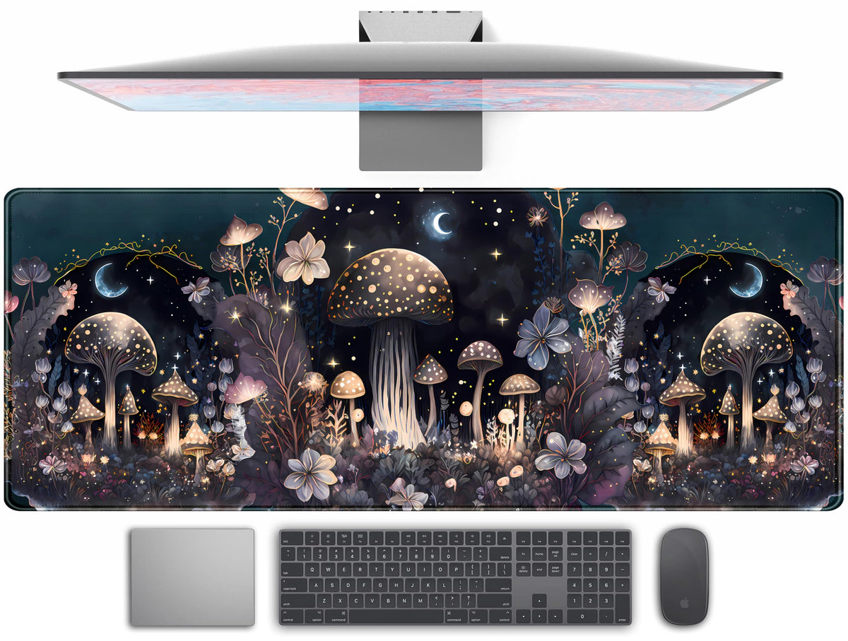 Teng DA Qing Cute Dark Mushroom Moon Night Mouse Pad XL Extended Gaming Mat with Stitched Edges