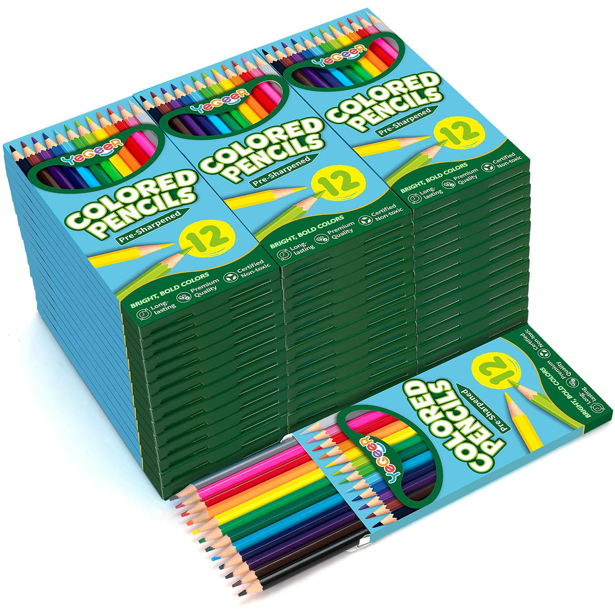 YEGEER 528 Count Colored Pencils Bulk, 12 Assorted Colors, 44 Packs Pre-sharpened Coloring Pencils