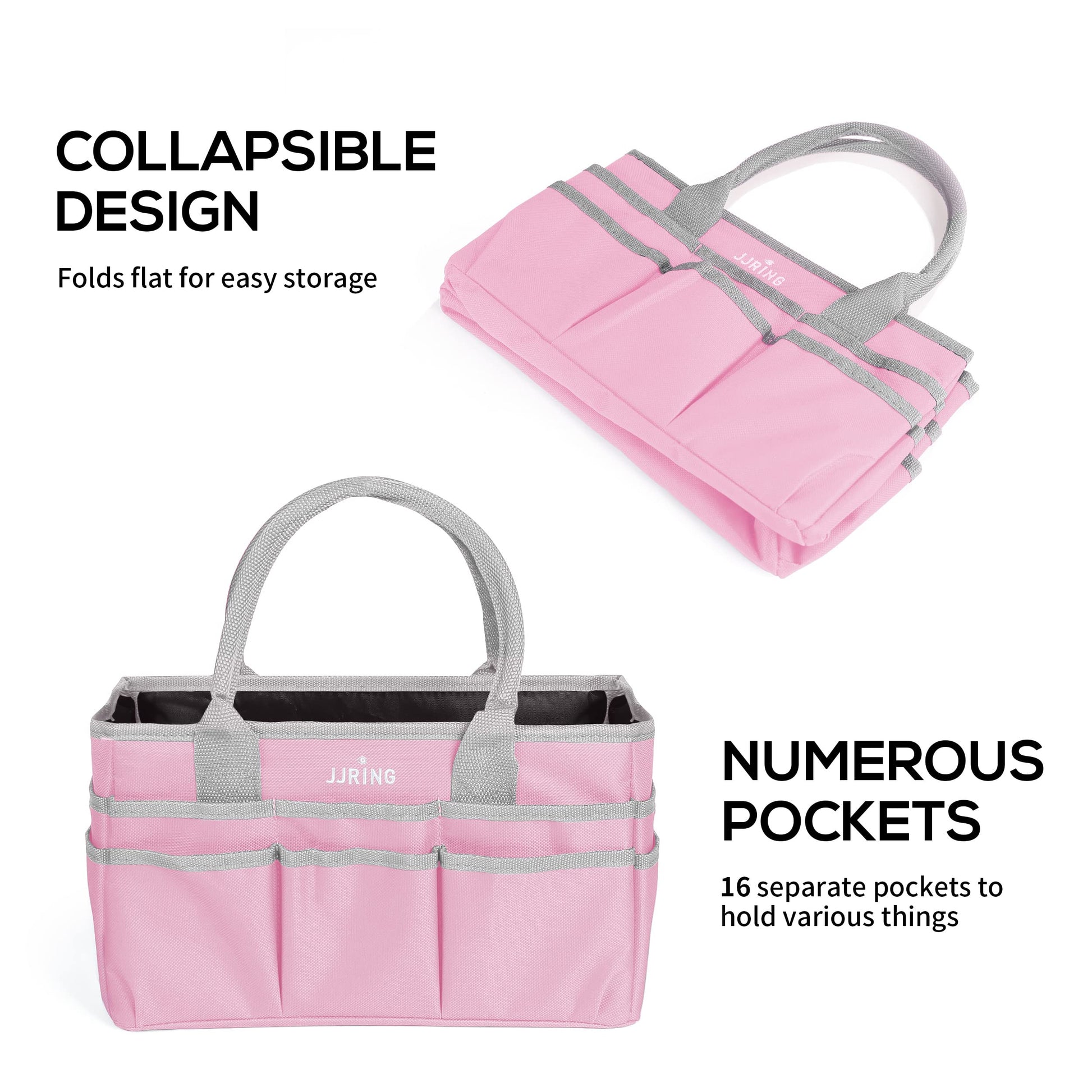 JJRING 600D Nylon Craft & Art Organizer Tote Bag With Pockets, Pink