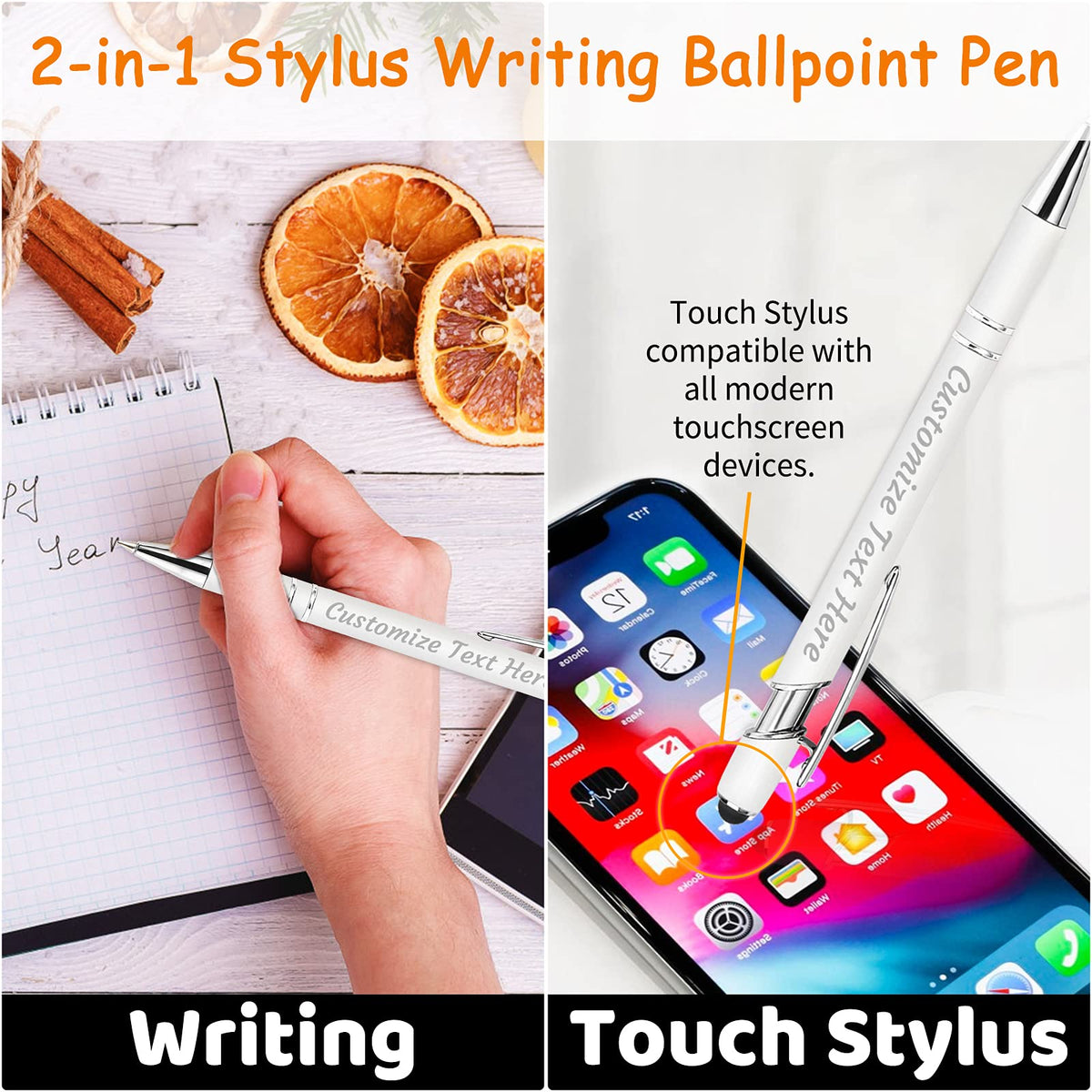 YanNanKe 24 PCS Custom Pens Personalized Bulk, Customized Engraving Ballpoint Pens with Stylus Name