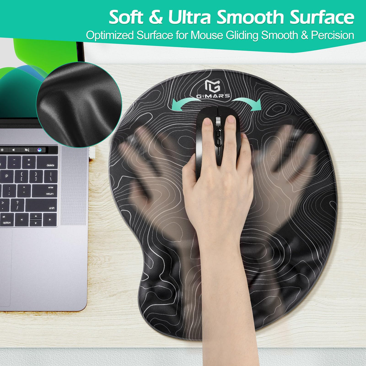 Gimars Upgrade Ergonomic Mouse Pad Wrist Rest with Memory Foam Massage Bump, Enlarge [ 30% Larger