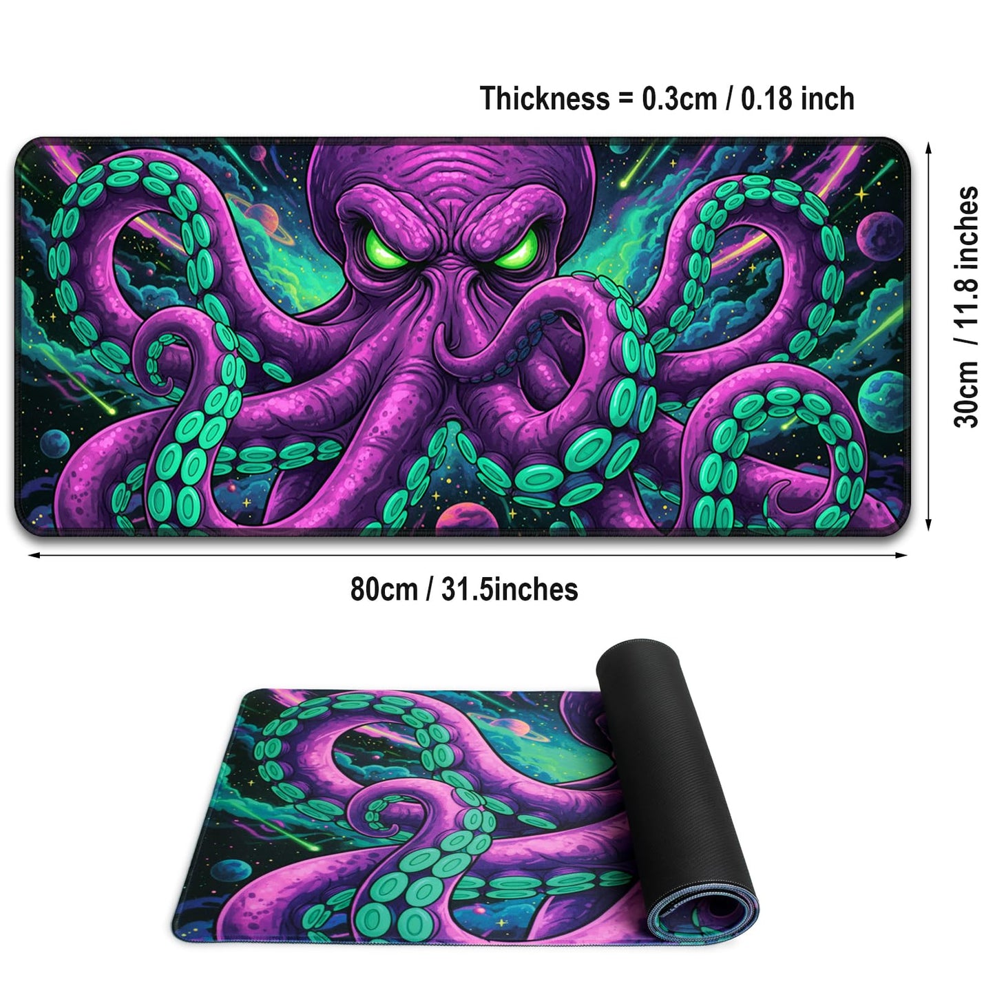 SparkLia Blacklight Octopus Mouse Pad – UV Reactive Neon Tentacle Galaxy Desk Mat, Glow in The Dark