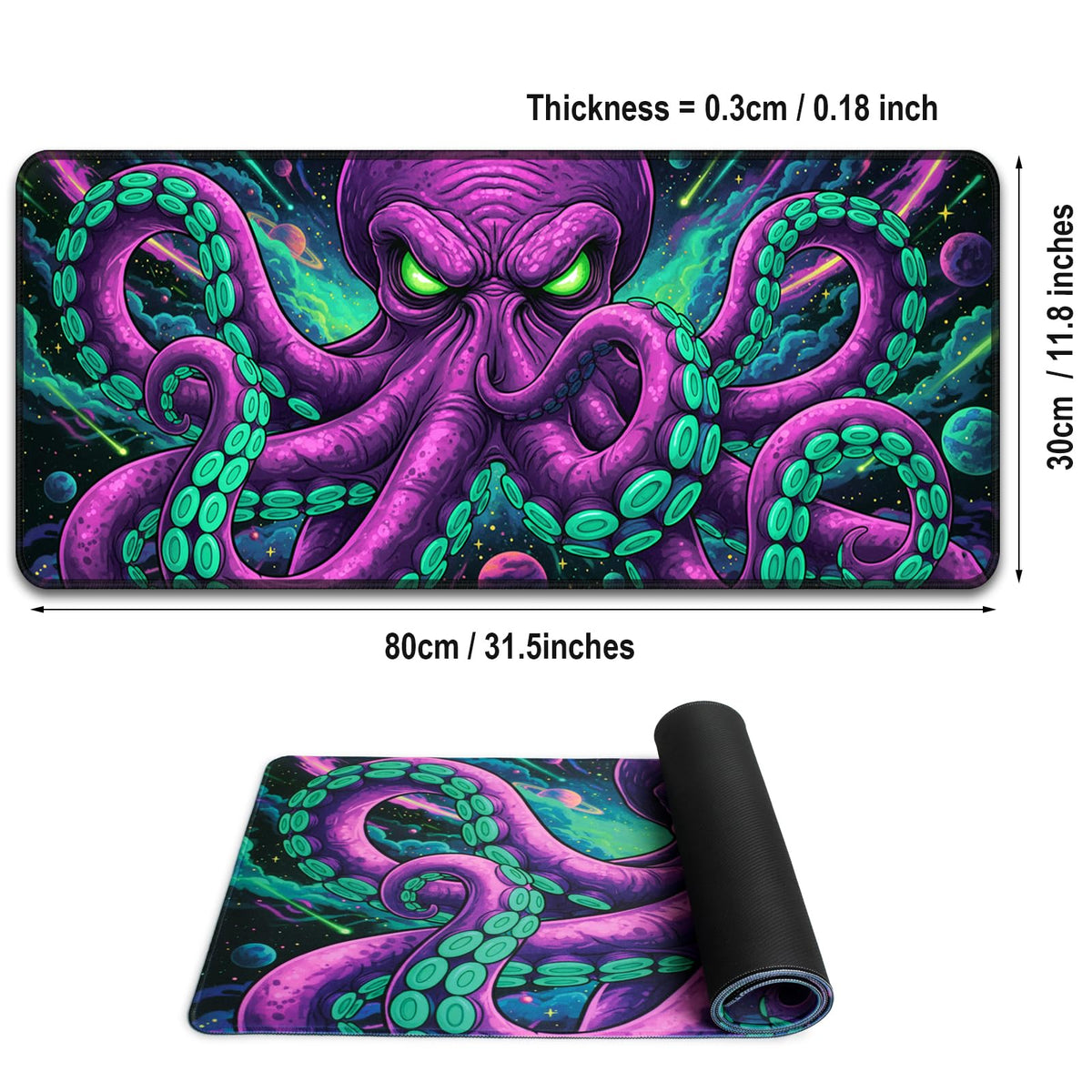 SparkLia Blacklight Octopus Mouse Pad – UV Reactive Neon Tentacle Galaxy Desk Mat, Glow in The Dark