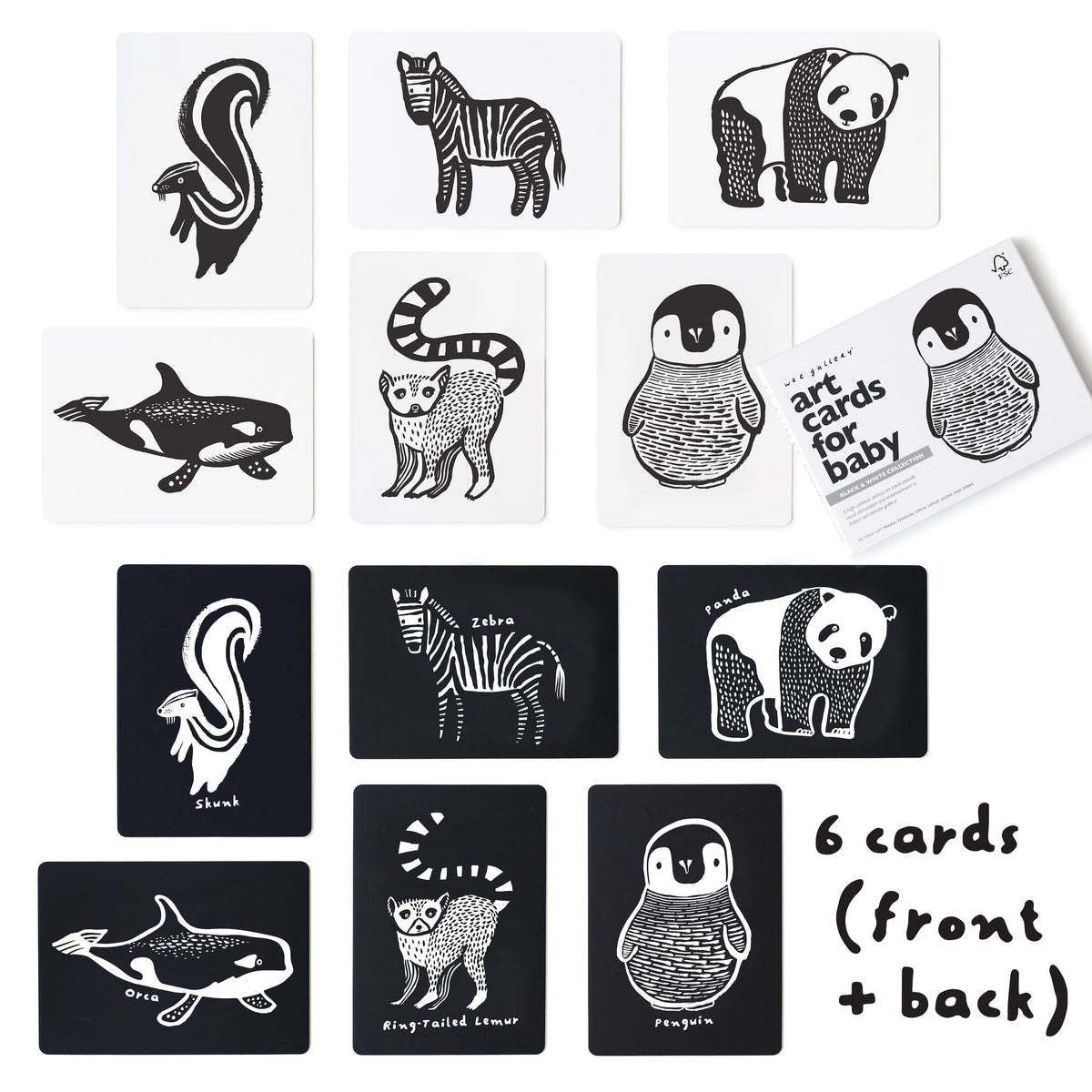 Wee Gallery High Contrast Cards for Baby - Black and White Animals