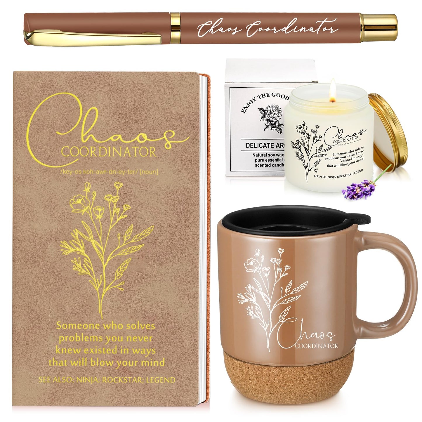 Sayglossy 4 Pcs Chaos Coordinator Thank You Gift Set for Coworkers, Khaki