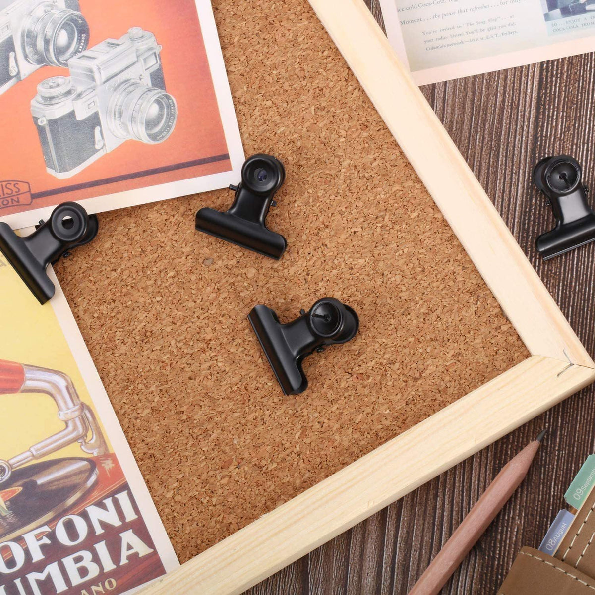 30 Pack Push Pins with Bulldog Clips, Black, 1.2" Metal No Hole Thumb Tacks for Cork Board Bulletin