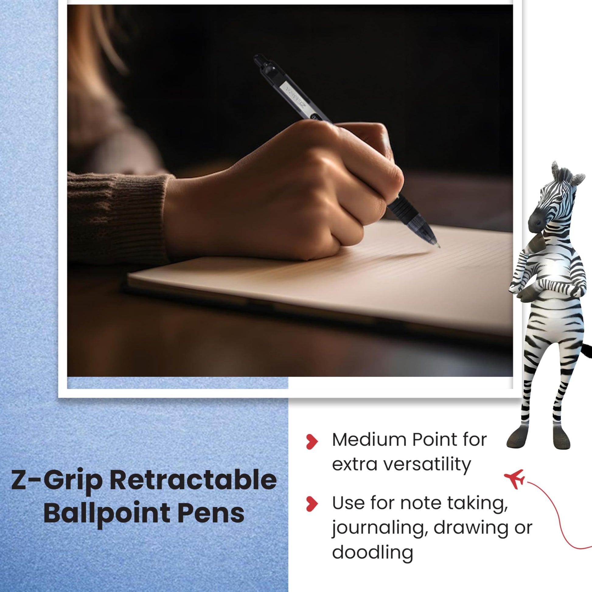 Zebra Z Grip Smooth Black Retractable Ballpoint pens with Easy Glide Ink, Comfortable Grip with